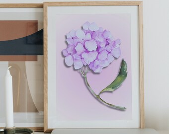 Pink Hydrangea Watercolor Print: Floral Botanical Wall Art (Digital Download)