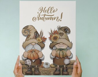 Autumn Gnomes Print: Pumpkin Fall Decor (Digital Download)