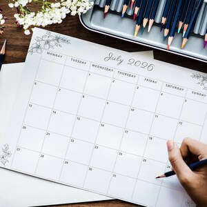 Blumenkalender 2026 – Minimalistisch, schwarz & weiß, A3/A4 (druckbar)