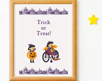 Halloween Kids Printable Wall Art Poster, Cute Halloween Decor, Halloween Pumpkin Prints, Halloween Gifts,Trick or Treat Spooky Season Decor