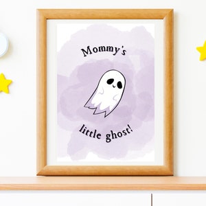 Printable Halloween Wall Art with a Ghost, Pastel Halloween Kids Prints, Fall Baby Shower Halloween Gifts, Newborn Baby My First Halloween
