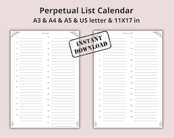Afdrukbare eeuwigdurende bloemenkalender: ongedateerde verjaardagsplanner (A3, A4, A5, VS) (pdf)