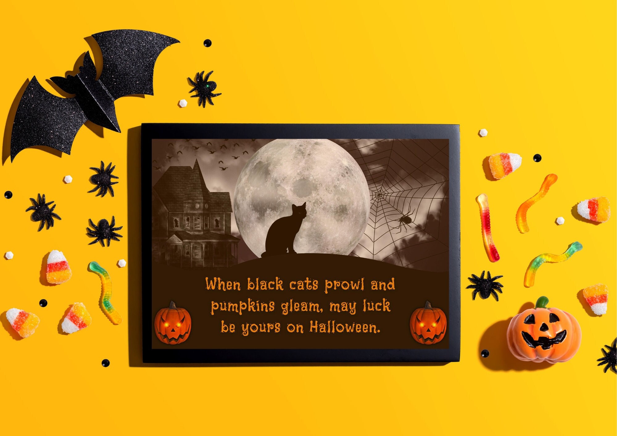 Scary Halloween Cat Printable Poster Black Cat Halloween Wall Etsy