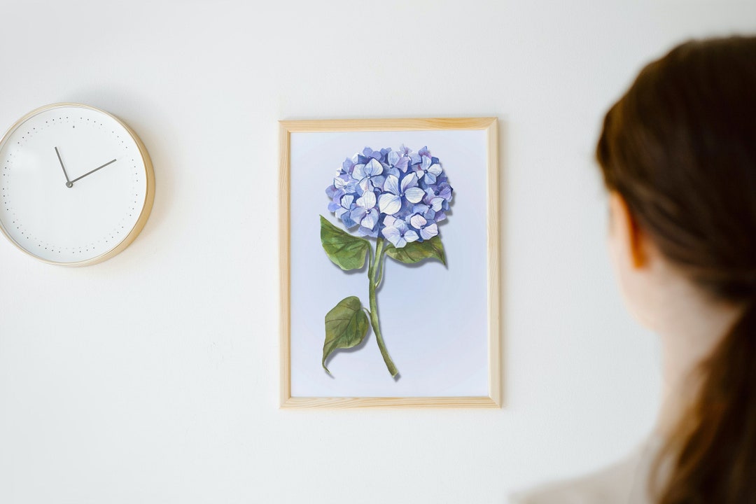 Blue Hydrangea Watercolor Print: Botanical Wall Art (digital Download ...