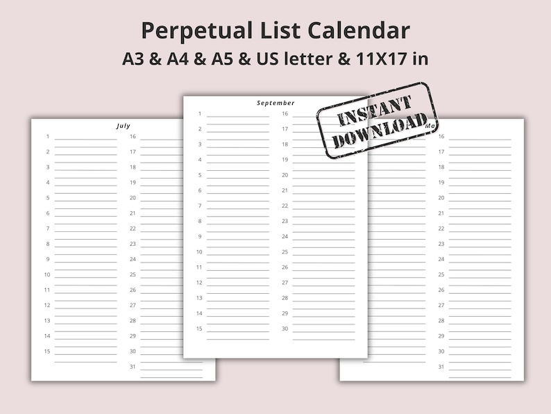 Monthly Perpetual Calendar Printable