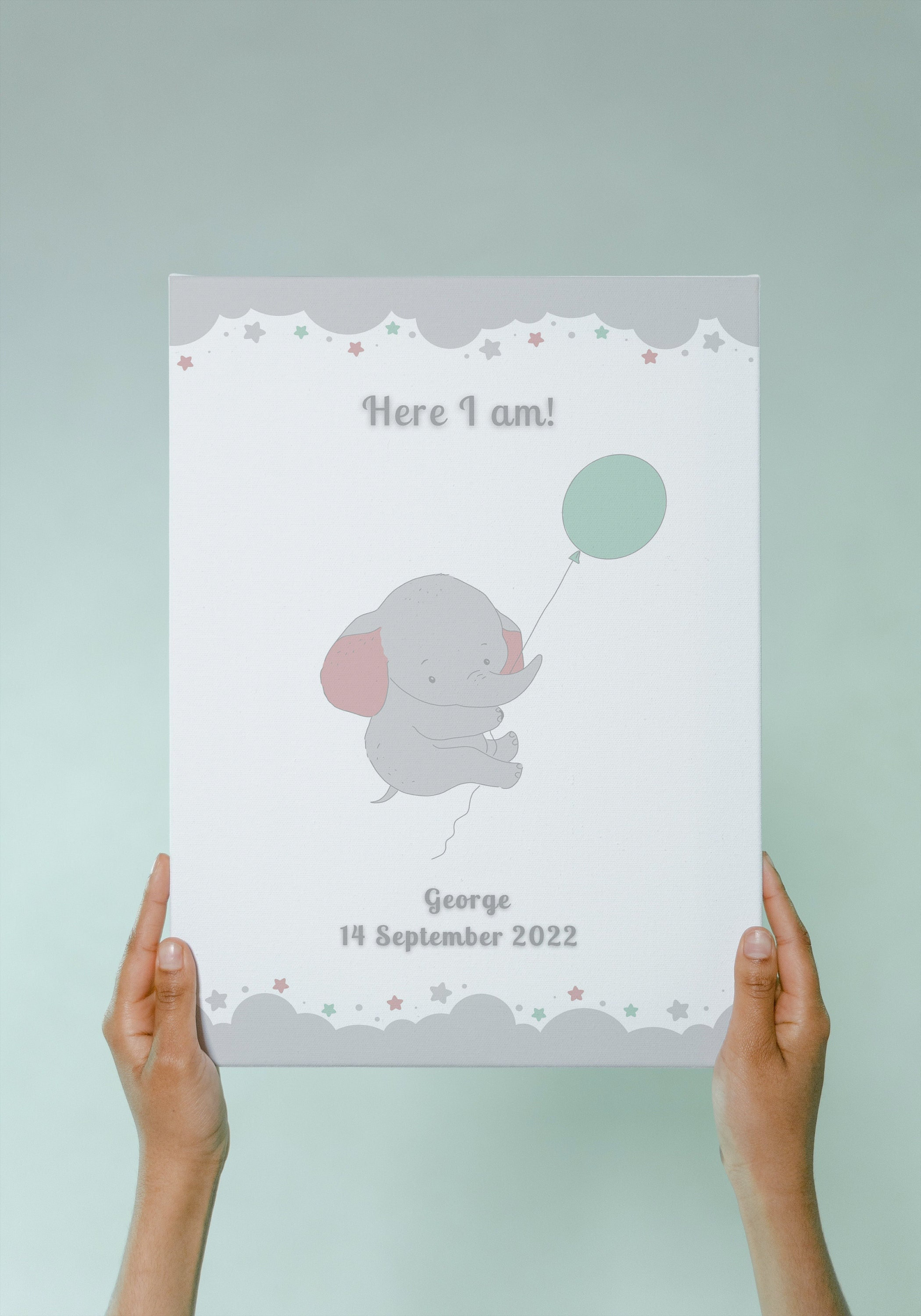 Personalised Elephant Nursey Prints, Custom Name Birthdate & Wish Nursery Poster, Printable Wall Art Perfect Nursery Decor, Baby Shower Gift