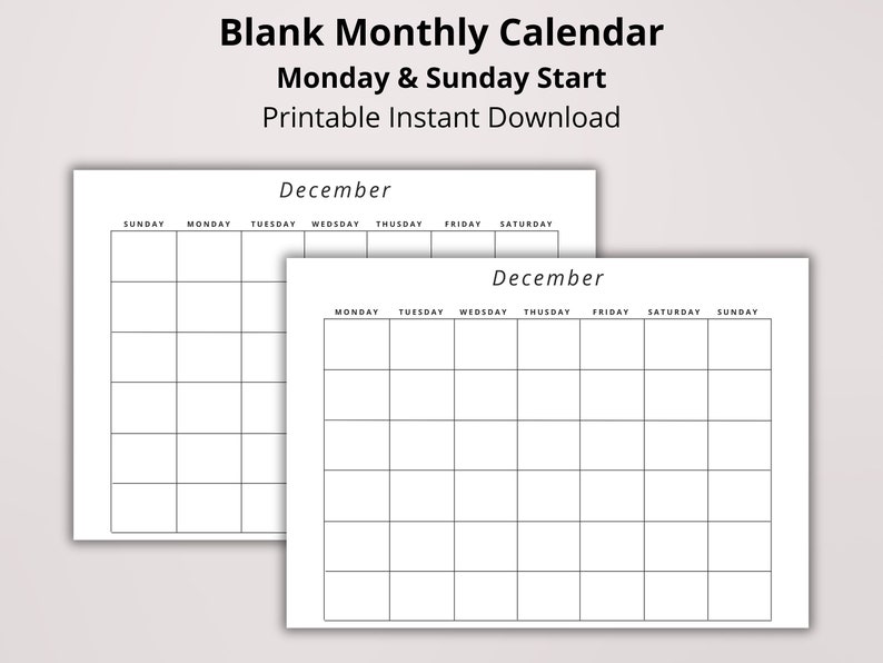Blank printable calendar by week reusable monthly calendar monday