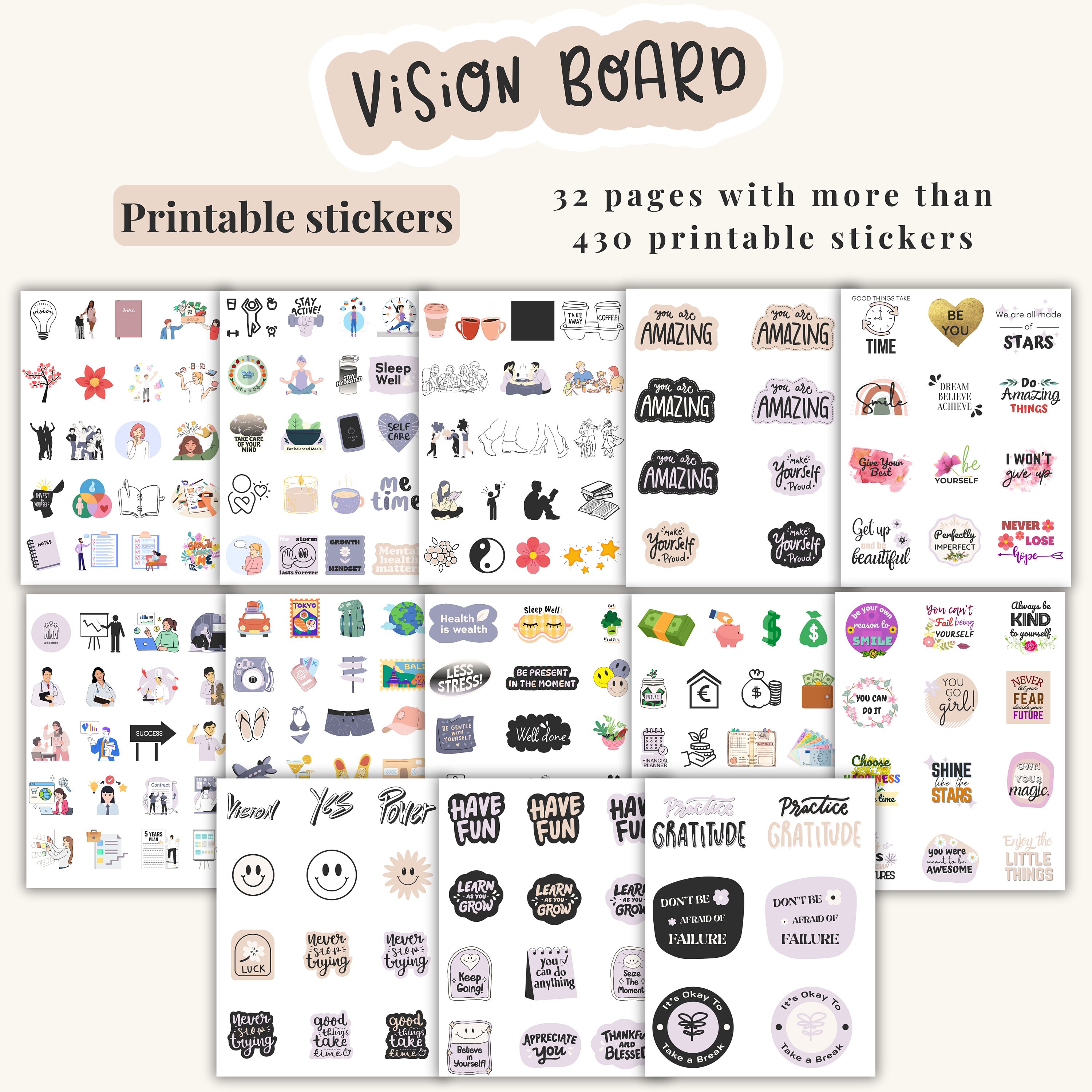 Printable Vision Board Kit With How to Guide and Over 1000 Unique ...