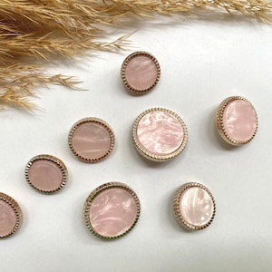 Botões decorativos, rosa claro e dourado, aprox. 18 mm, 20 mm, 22 mm ou aprox. 25 mm, para casacos, jaquetas, vestidos