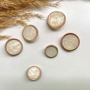 Decoration buttons, white and gold with bees, approx. 18 mm, 22 mm or approx. 25 mm, for coat, jacket, dresses