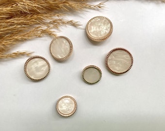 Decoration buttons, white and gold with bees, approx. 18 mm, 22 mm or approx. 25 mm, for coat, jacket, dresses