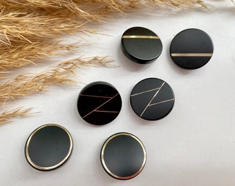 Boutons, Noir et Or, environ 22 mm, pour manteau, veste, robes