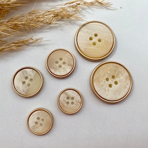 Decoration buttons, white and gold, approx. 15 mm, 18 mm, or approx. 25 mm, for coats, jackets, dresses image 1