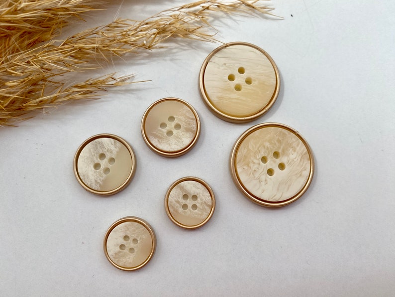 Decoration buttons, white and gold, approx. 15 mm, 18 mm, or approx. 25 mm, for coats, jackets, dresses image 1