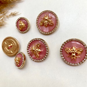 Dekoration Knöpfe, rosa und gold mit Bienen, ca. 18mm, 22mm oder ca.25mm, für Mantel, Jacke, Kleider Bild 2