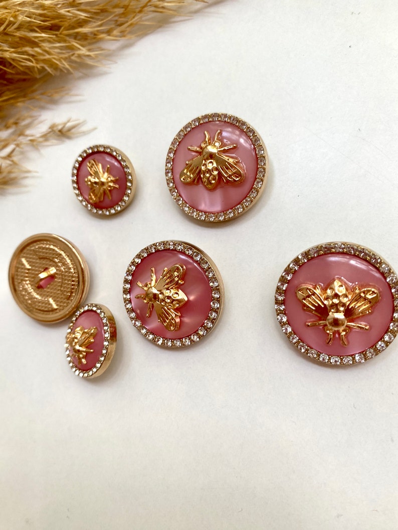 Dekoration Knöpfe, rosa und gold mit Bienen, ca. 18mm, 22mm oder ca.25mm, für Mantel, Jacke, Kleider Bild 2