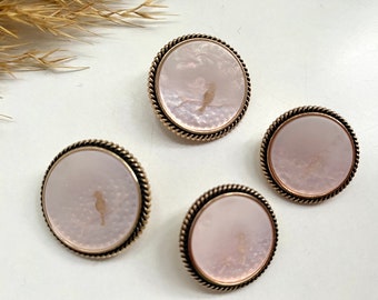 Decoration buttons, light pink and gold with bird, approx. 18 mm, or 22 mm, for coat, jacket, dresses