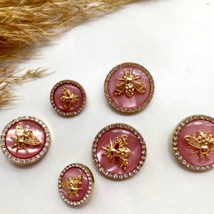 Dekoration Knöpfe, rosa und gold mit Bienen, ca. 18mm, 22mm oder ca.25mm, für Mantel, Jacke, Kleider Bild 1