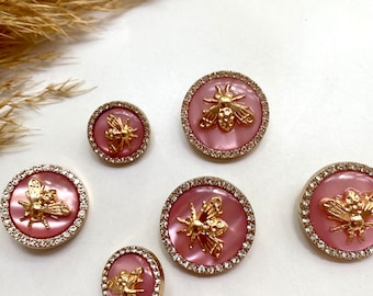 Dekoration Knöpfe, rosa und gold mit Bienen, ca. 18mm, 22mm oder ca.25mm, für Mantel, Jacke, Kleider