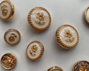 Bottoni, rose bianche e oro, circa 15 mm, 18 mm, 20 mm o circa 23 mm, per cappotto, giacca, abiti #9