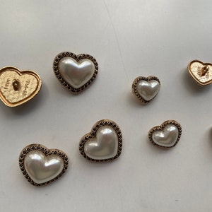 Buttons, white and gold hearts, approx. 18 mm or approx. 25 mm, for coat, jacket, dresses