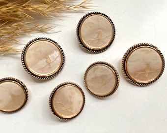 Boutons de décoration, beige et or avec oiseau, environ 18 mm, ou 22 mm, pour manteau, veste, robes