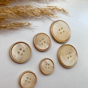 Decoration buttons, white and gold, approx. 15 mm, 18 mm, or approx. 25 mm, for coats, jackets, dresses image 2