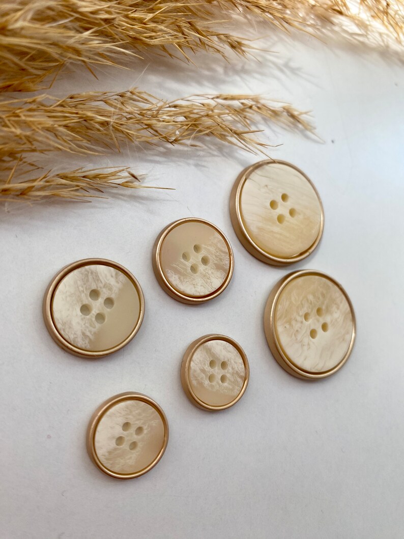 Decoration buttons, white and gold, approx. 15 mm, 18 mm, or approx. 25 mm, for coats, jackets, dresses image 2