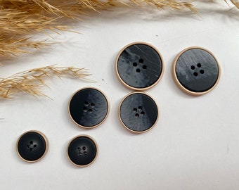 Decoration buttons, black and gold, approx. 15 mm, 20 mm, or approx. 25 mm, for coat, jacket, dresses