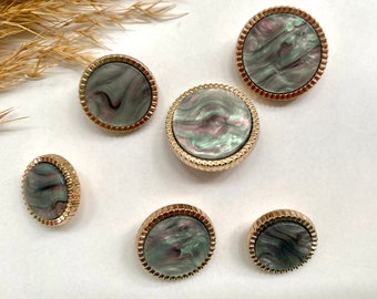Decoration buttons, gray and gold, approx. 18 mm, 20 mm, 22 mm or approx. 25 mm, for coats, jackets, dresses