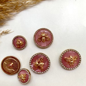 Dekoration Knöpfe, rosa und gold mit Bienen, ca. 18mm, 22mm oder ca.25mm, für Mantel, Jacke, Kleider Bild 3