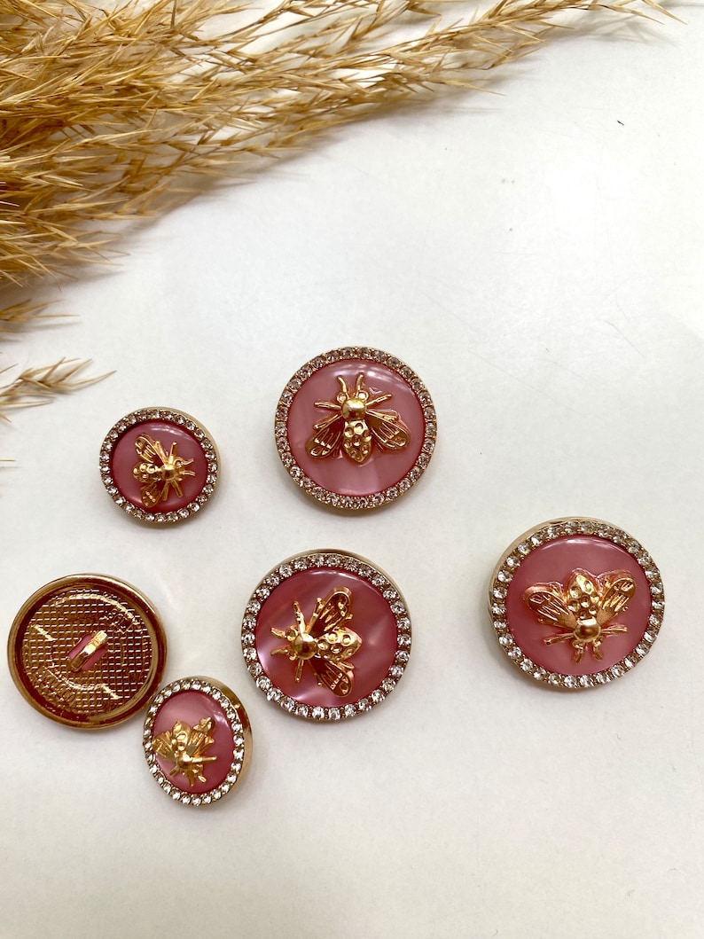 Dekoration Knöpfe, rosa und gold mit Bienen, ca. 18mm, 22mm oder ca.25mm, für Mantel, Jacke, Kleider Bild 3