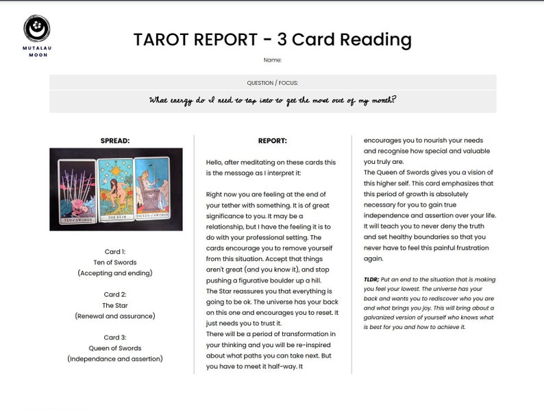Digital Editable Tarot Reading Report Template (3 CARD) - Etsy
