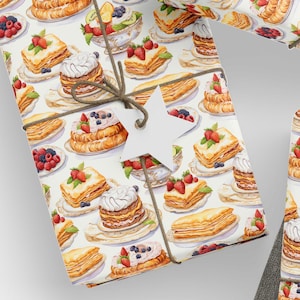 Pancake Gift Wrapping Paper, Watercolor Dessert Paper, Birthday Gift Wrap for Foodie, Berry Wrapping Paper, Cute Wrapping Paper