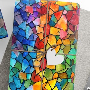 Vibrant Mosaic Wrapping Paper, Colorful Gift Wrap, Artistic Present Wrap, Stained Glass Design, Unique Gift Wrap for Any Occasion image 1