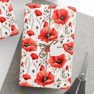 Carta da regalo con fiori di papavero, rotolo di carta da regalo con fiori di campo rossi per compleanno, festa della mamma, matrimonio - Floral Design