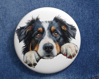 Australian Shepherd Pin Button, Peeking Dog Circle Enamel Lapel Pin Badge for Decor Clothes Bag Hat Aussie Gift, Christmas Stocking Stuffer