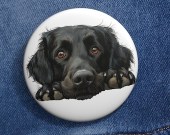 Flat-Coated Retriever Pin Button, Peeking Dog Circle Enamel Lapel Pin Badge for Decor Clothes Bag Hat Lab Gift, Christmas Stocking Stuffer