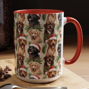 Christmas Labradors Cute Holiday Coffee Mug 15oz, Dog Lover Gift, Festive Canine Mug, Santa Hat Dog Mug, Holiday Dog Themed Mug