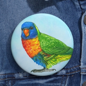 Colorful Parrot Pin Button Badge Rainbow Lorikeet Art, Bird Lovers Gift, Cute Parrot Collectible, Decorative Clothing Accessory