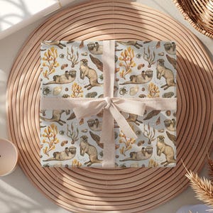 Carta da regalo con simpatici personaggi di lontre, rotolo lucido/opaco da 90 g/m², 3 misure, carta da regalo con lontre marine per regali di compleanno e Natale.