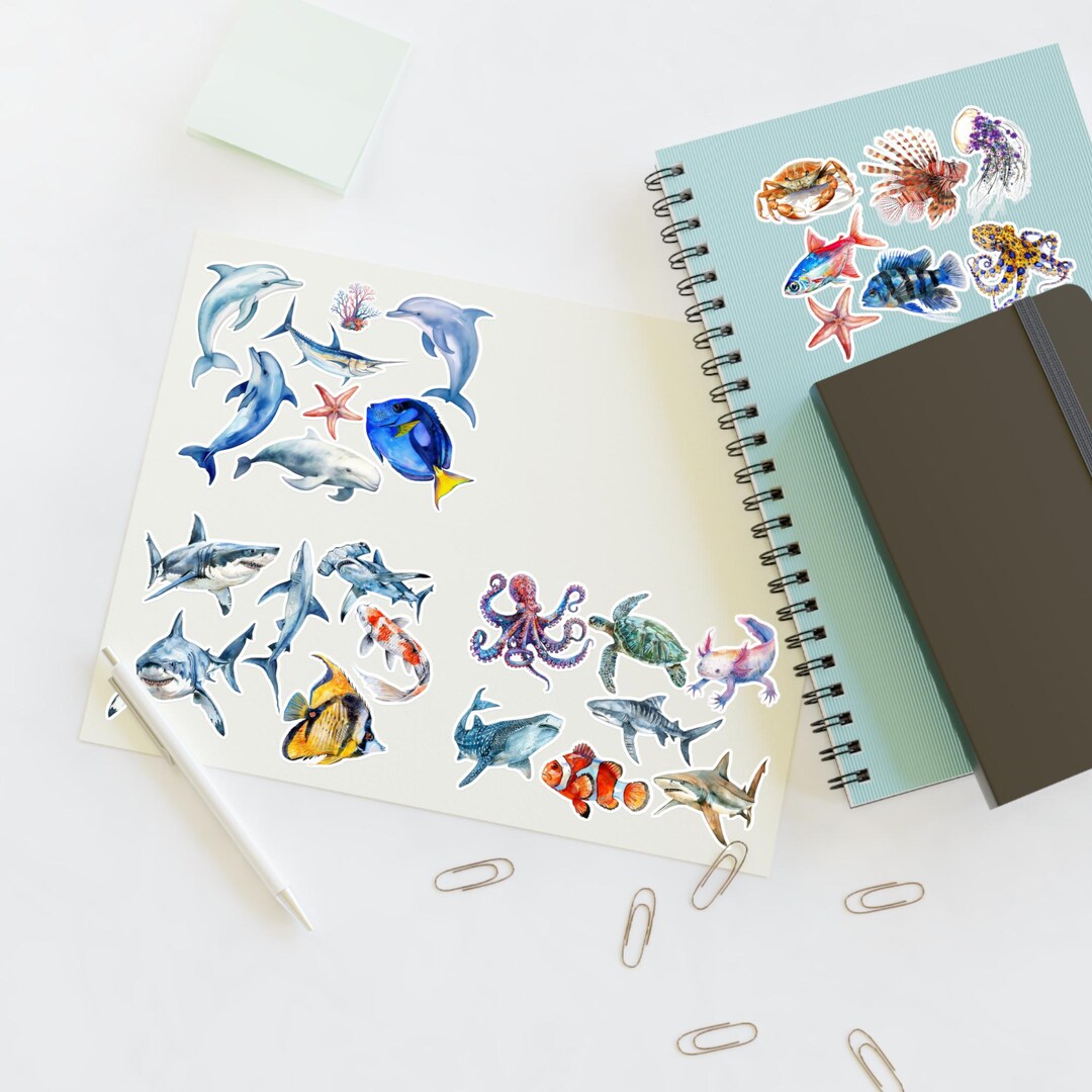 28 Watercolor Sea Creature Stickers, 2 Inch Marine Animal Stickers ...