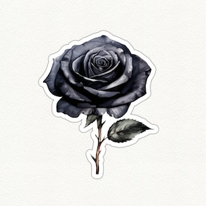 Black Rose Vinyl Sticker, Gothic Dark Flower Decal, Aesthetic Floral Sticker for Laptop, Water Bottle, Journal, Planner