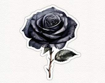 Black Rose-vinylsticker, gotische donkere bloemsticker, esthetische bloemensticker voor laptop, waterfles, dagboek, planner