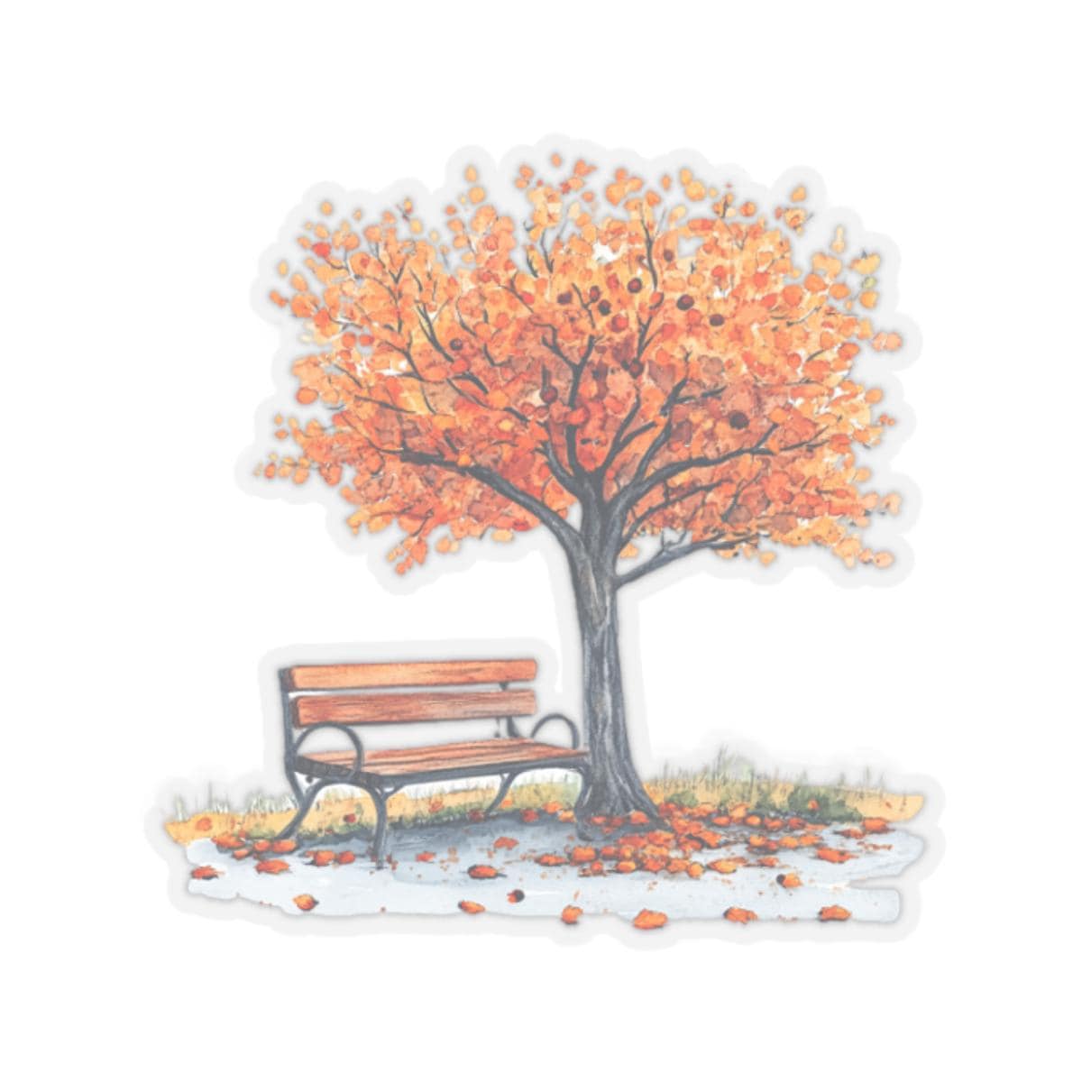 Bench Stickers Autumn Bench Sticker, Fall Tree Stickers, Watercolor Art Decal, Cozy ...
