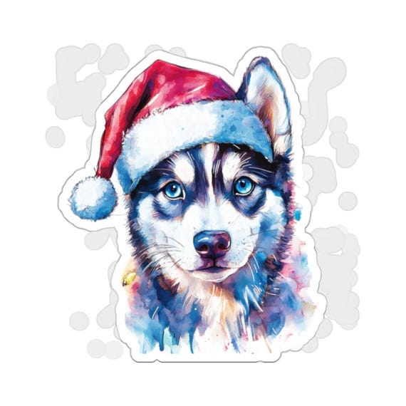 Cute Husky Dog Sticker With Santa Hat, Christmas Stickers for