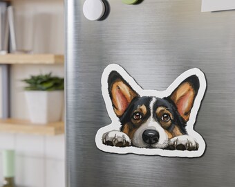 Tri Color Cardigan Corgi Magnet, Peeking Dog Fridge Magnet for Kitchen Home Decor Refrigerator, Welsh Corgi Gift, Christmas Stocking Stuffer