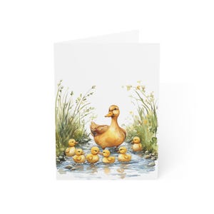 Tarjetas de felicitación de la familia Spring Duck (paquete de 1 o 10), juego de tarjetas plegadas con sobres, interior en blanco, lindas postales de acuarela, papelería, regalo