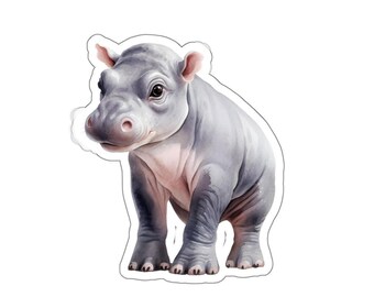 Cute Baby Hippo Sticker, Glossy Vinyl, Waterproof, 2 to 6 Inch, Ideal for Laptop, Water Bottle, Phone, Journal