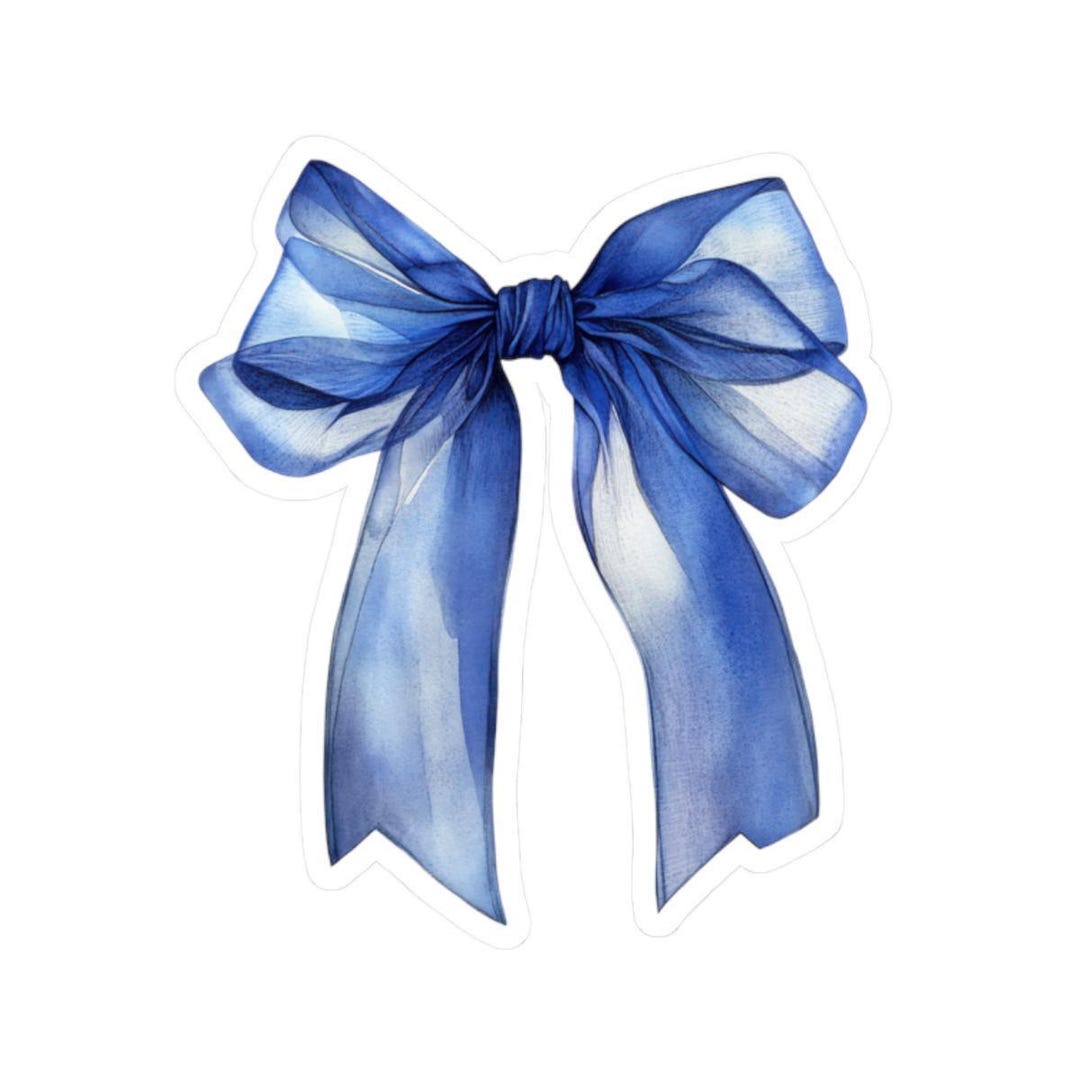 Blue Ribbon Stickers, Watercolor Bow Sticker, Pretty Gift Decal ...